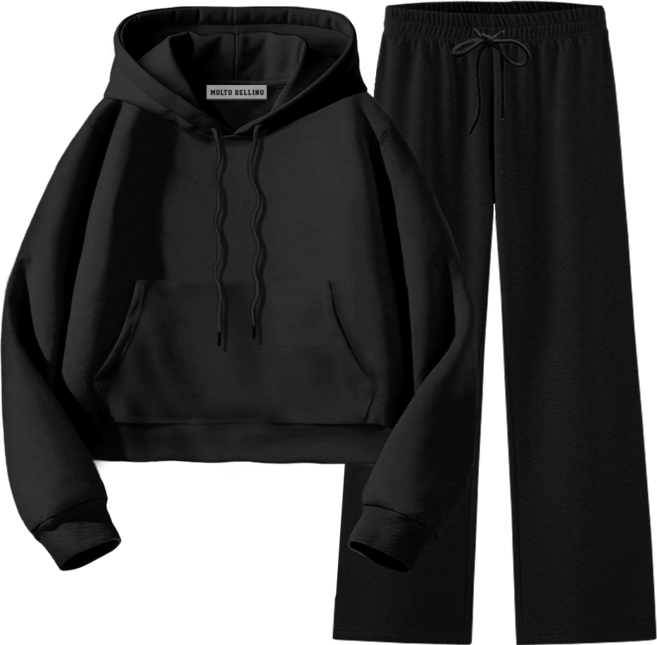 몰토벨리노 SF무지 세미오버핏 크롭 후드일자 상하세트