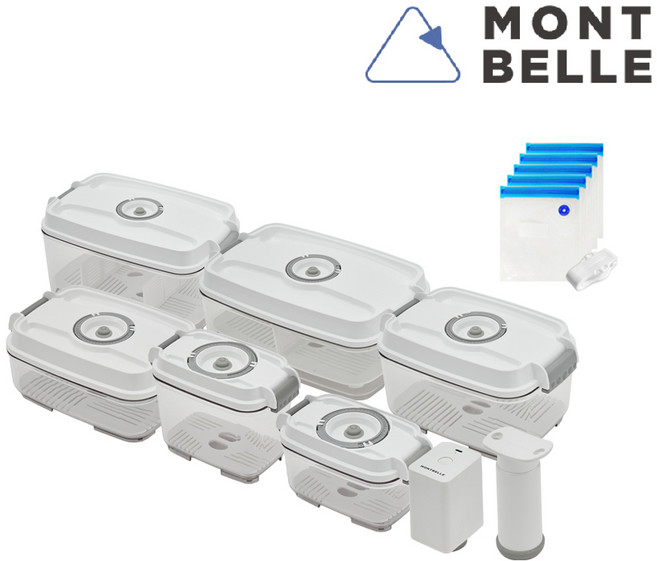 몽벨레 에코젠 진공 밀폐용기 친환경 젖병용 소재 [세트구성], 총 12.2L 풀세트, 1세트, 진공용기 6종 + 진공펌프 2종
