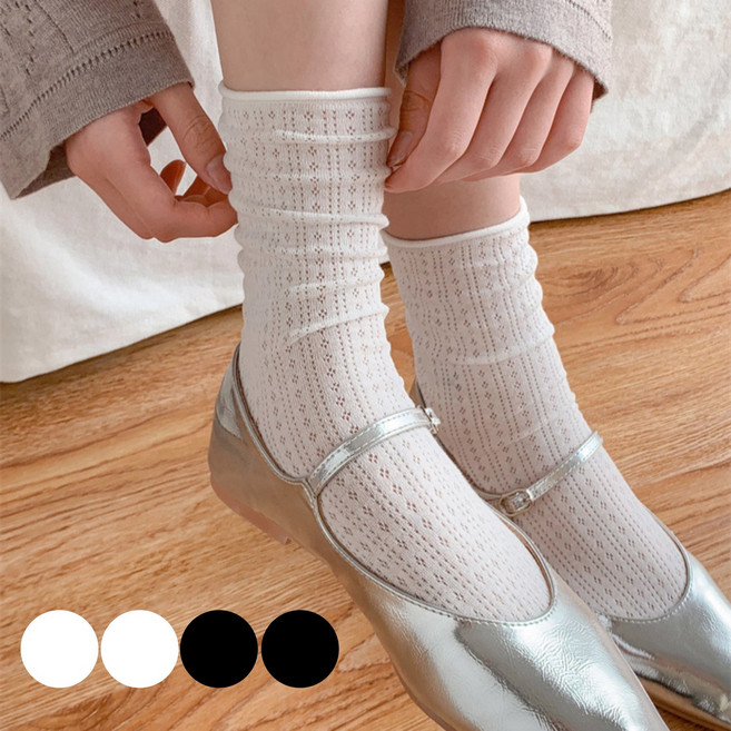 바디랜드 데일리 시스루 펀칭 양말 4켤레