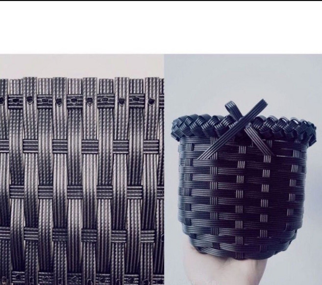 編織藤條環保仿藤手工材料 寬8mm厚1mm 約85-90米/斤, 四股純黑色壓紋扁線, 1個