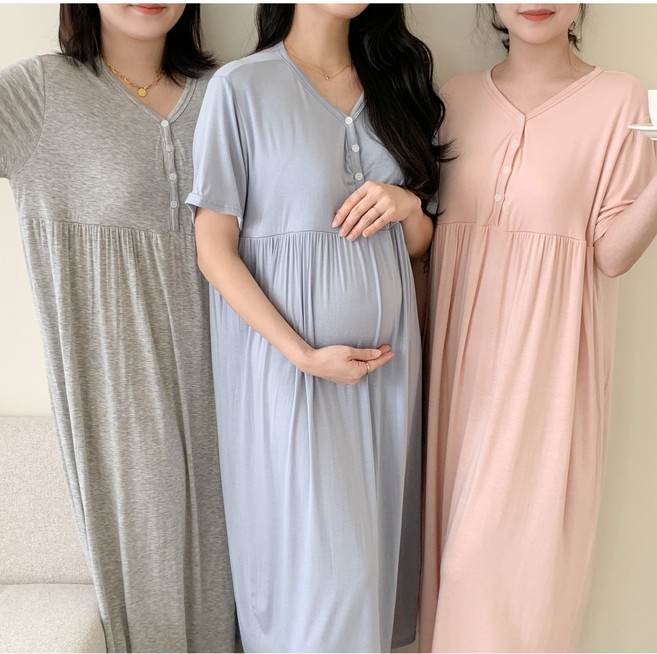 루시드라잇 국산 굿하임 반팔 캡내장 수유원피스 임부복 홈웨어