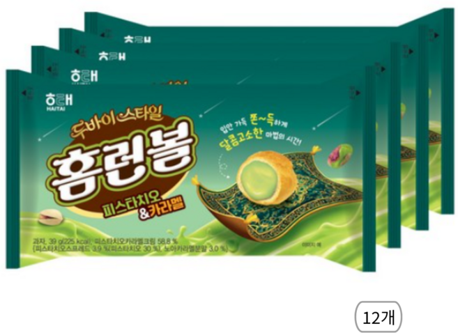 해태제과 홈런볼 피스타치오 & 카라멜, 39g, 12개