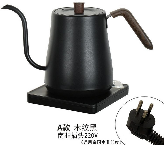 細長嘴電熱水壺 304不鏽鋼 燒水泡茶咖啡專用, A型黑色木紋泰規220V南非插頭
