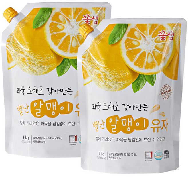꽃샘 별난 알맹이 유자차, 2개, 1kg