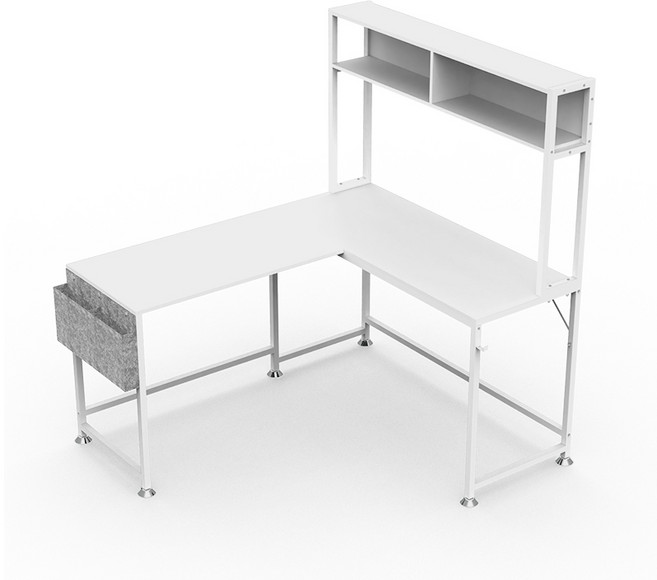 월로덴VORDERN L자 코너형 사무용 공부방 컴퓨터 수납 선반 테이블 게이밍 책상, 화이트