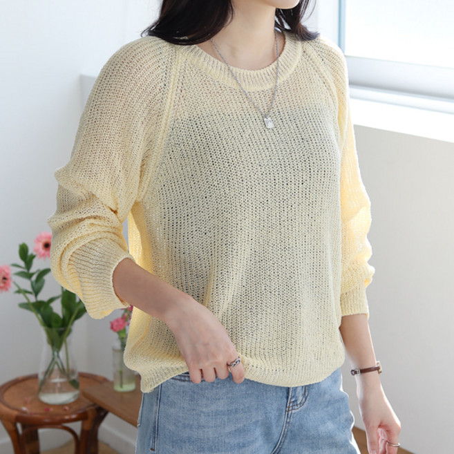 봉봉스토리 여성용 리베아 하찌 라운드 니트 티셔츠 루즈핏 데일리 래글런 빅사이즈