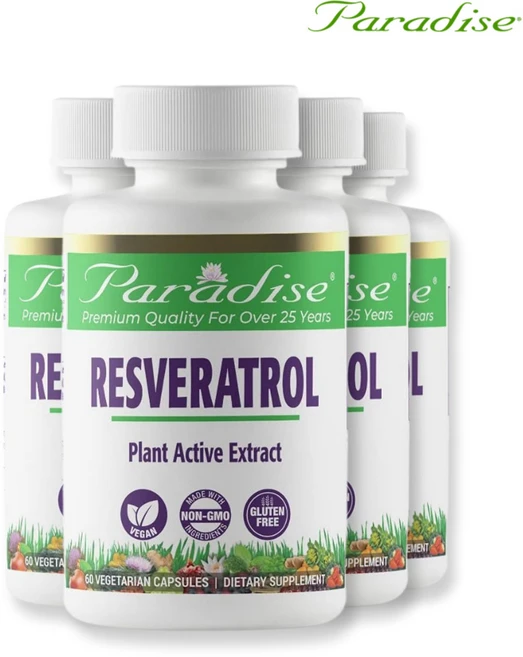 파라다이스허브 4세트 레스베라트롤 식물성 60 캡슐 폴리페놀 호장근 뿌리 추출물, 60정 - 쿠팡