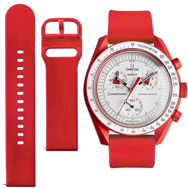 Ocdin 오메가 X Swatch 스와치 문Swatch 시계 스트랩 스피드마스터 20MM 퀵 릴리즈 고무 교체용 밴드 (레드 20MM)_180702