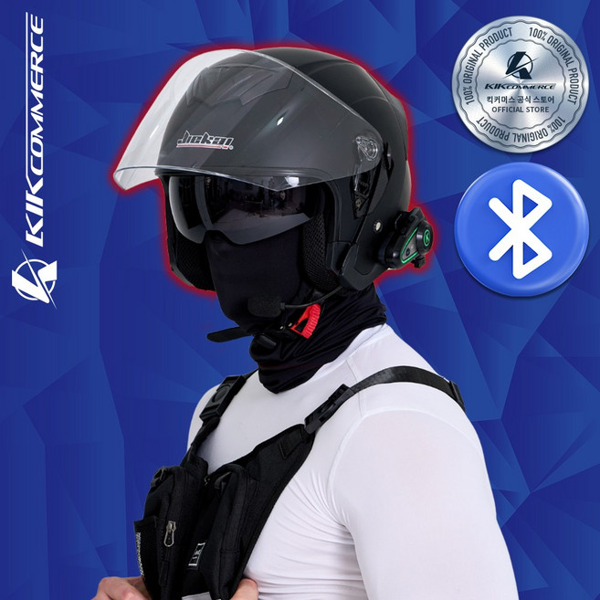킥커머스 오픈페이스 K21 블루투스 오토바이헬멧, 매트블랙