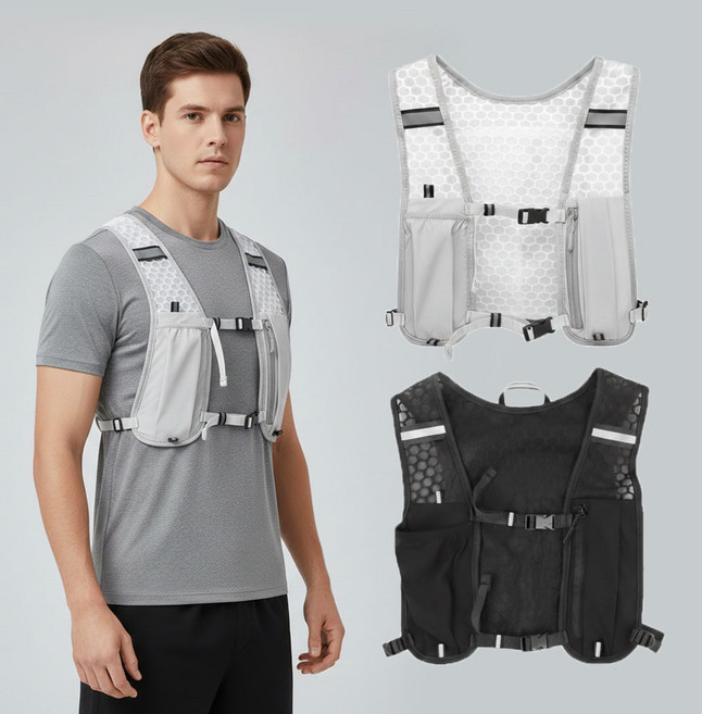 초경량 크로스컨트리 러닝조끼 사이클링 스포츠 하이킹 물주머니 버클 러닝가방 2종 세트, 1세트, 그레이,블랙 세트 구성