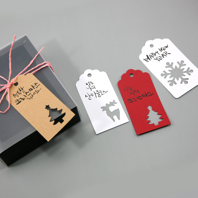 크리스마스택 성탄절 선물택, A타입, 크라프트 사슴