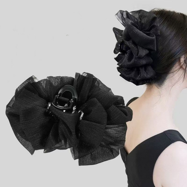 13cm 대형 오가닉 벨벳 집게핀 블랙 헤어클립 데일리 머리핀 뒷머리 정리 악세서리 2개 장착