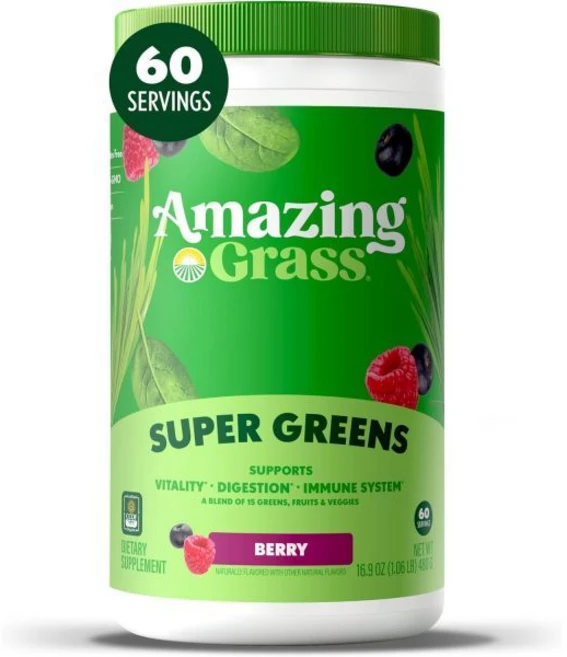 Amazing Grass Greens Blend Superfood: Super Greens Powder Smoothie Mix with Spirulina Chlorella, Superfood - Berry, 60 Servings (Pack of 1), 1개, 480g - 쿠팡