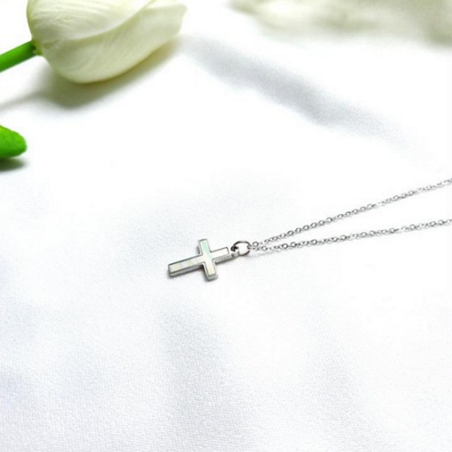 금명 국산 변하지않는 써지컬 오닉스 자개 십자가 목걸이 패션 십자가팬던트 변색없는 십자가목걸이 목걸이 천연자개 기독교 천주교 데일리 기본 남녀공용