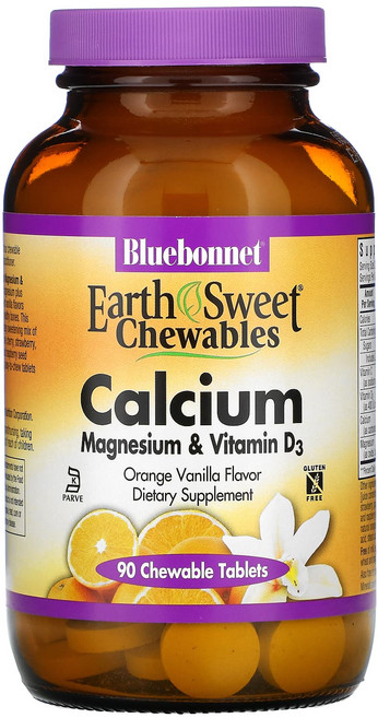 블루보넷 EarthSweet 츄어블 칼슘 마그네슘 비타민D3 오렌지 바닐라 츄어블 90정, 1개