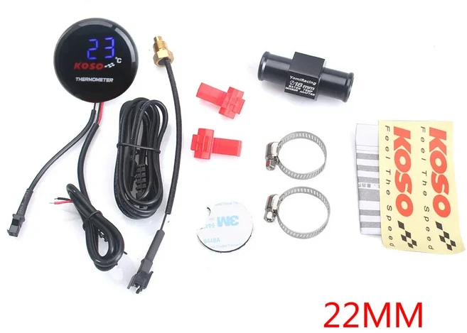 범용 오토바이 수온계 디지털 디스플레이 게이지 센서 어댑터 (코소 계기용), 06 0Blue Light22mmBlack