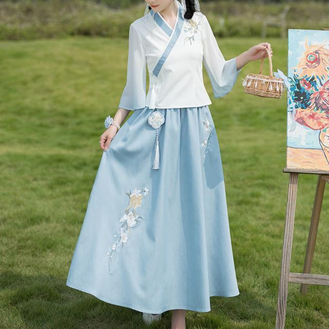 티류으스 여성 여름 모시 생활한복 세트 원피스형 개량한복 근무복 퓨전한복 CP69