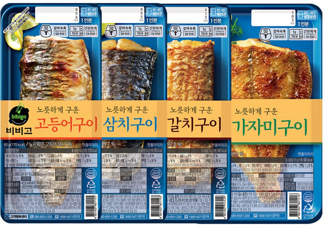 비비고 생선구이 4종(고등어+가자미+삼치+갈치), 1세트, 60g