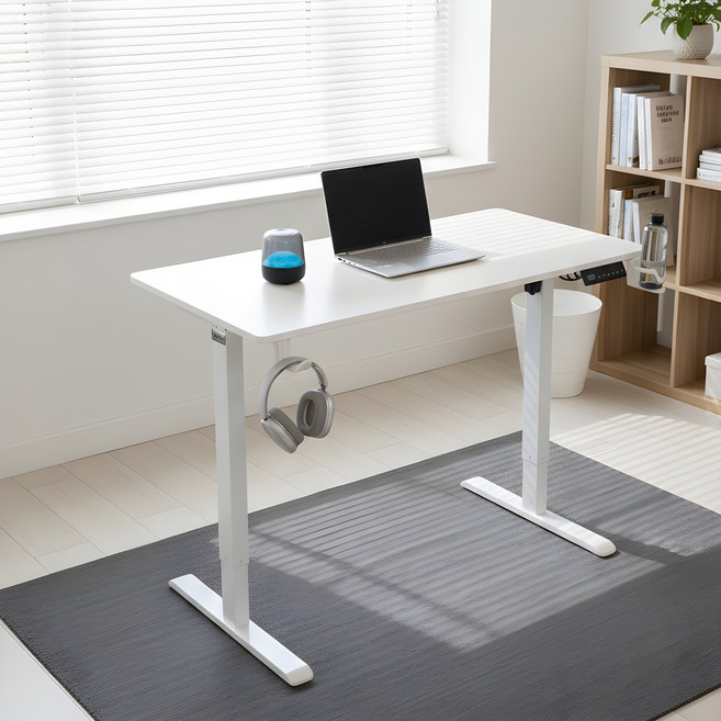 WHH 한 판 상판 전동 높이조절 모션데스크 스탠딩 게이밍 컴퓨터 책상 올인원 초등학생 책상, 흰색
