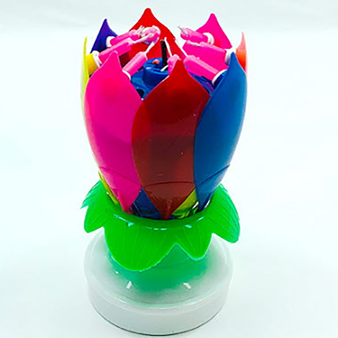 로에드 360도 생일축하 회전 멜로디 생일초 일반 연꽃초 케이크토퍼, 레인보우, 1개