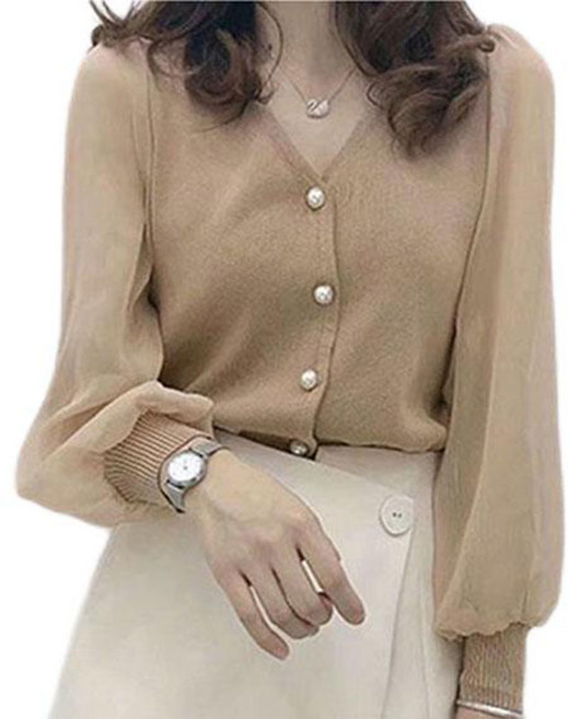 니트 블라우스 여성 가을 브이넥 레이스 긴팔 니트 상의