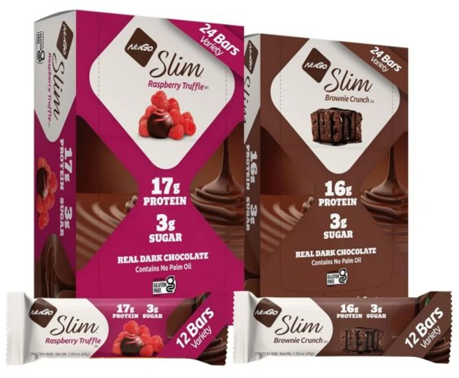 NuGo 에너지바 누고 슬림 다크 초콜릿 크런치 피넛 버터 17g 비건 프로틴 설탕 3g 섬유질 7g 180칼로리 낮은 순 탄수화물 글루텐 프리 12개입, 24개입 브라우니 & 라즈베리, 24개, 1개 - 쿠팡