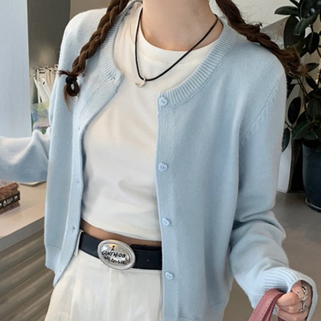 예쁨시전 봄가을 간절기 러블리 하트버튼 긴팔 니트 가디건