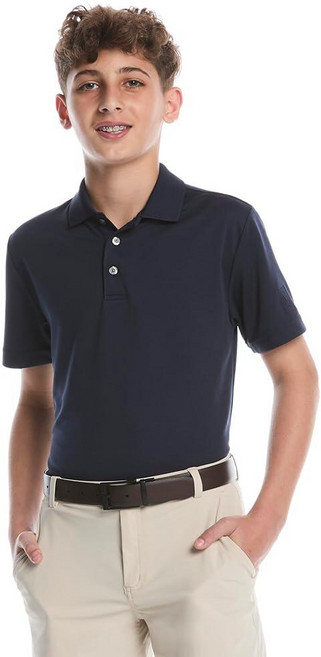 PGA TOUR 남아용 반소매 솔리드 골프 폴로셔츠 페일 바나나 L (1416), Large, True Navy