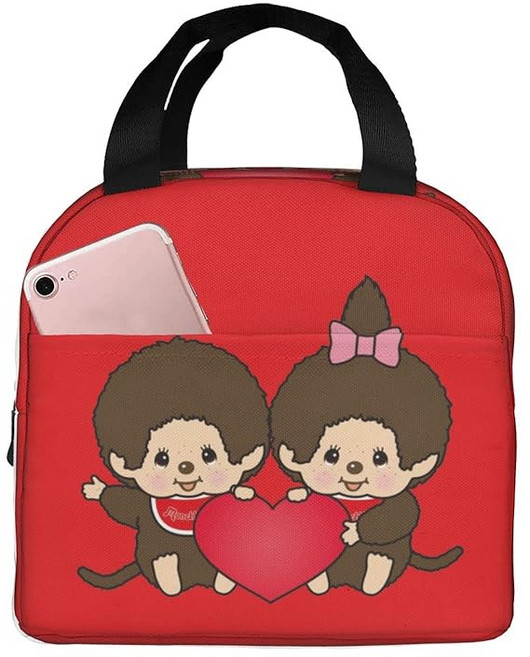 몬치치 보냉 가마구치 런치백 블랙 도시락통 보온·보냉 가방 지퍼가 달린 컴팩트 도시락 가방 소프트 쿨러 백 토트 에코백