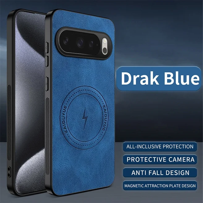 Google Pixel 10 9 Pro XL 9A 8A 8 7 7A 6 6A 용 고급 클래식 가죽 마그네틱 전화 케이스 Magsafe 무선 충, 11 구글 픽셀 10, 02 Blue