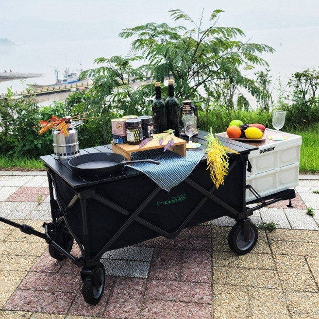 캠프365 파파웨건 스포츠 웨건 뒷문 확장형 캠핑카트/웨건, 블랙+블랙 롤테이블, 1개