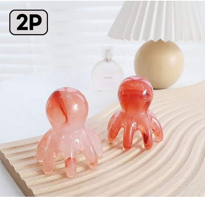 로에드 휴대용 두피 문어 괄사 마사지기, 핑크 문어괄사, 2개