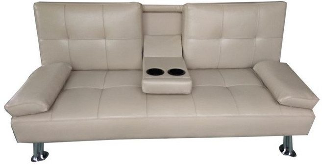 置杯架沙發床 皮革沙發床 雙人沙發 三人沙發 懶人沙發 【U50】 【沛大旗艦店】, 米色,全台地區, 1件