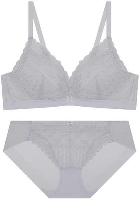 엘르이너웨어 에어홀 컴포트핏 노와이어 레이스 브라 팬티 세트 - 라이트그레이
