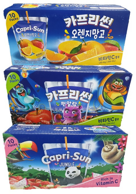 과즙음료 카프리썬 3종{정글x10+펀알람x10+오렌지망고x10}, 1세트, 200ml