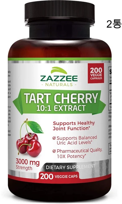 Zazzee 타트체리 Tart Cherry 3000mg 200캡슐 2통, 2개, 200정 - 쿠팡