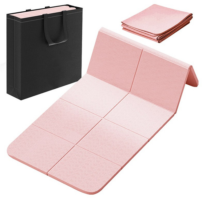 FONOW 요가매트 접이식 수납 고급 소재 소음방지+파우치, 핑크색, 1개