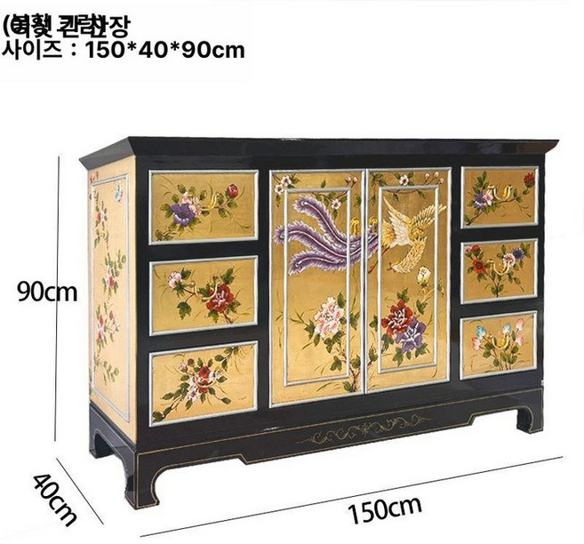 나전칠기장 인테리어틈새 수납장 나비장 2단 2도어, 프레임 구조, 조립식, 6서랍 2문 캐비닛-금박색