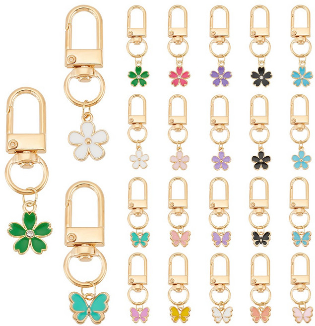 합금 에나멜 펜던트 장식 스위벨 클래스프 포함 혼합색 세트 차 키 가방 휴대폰 액세서리