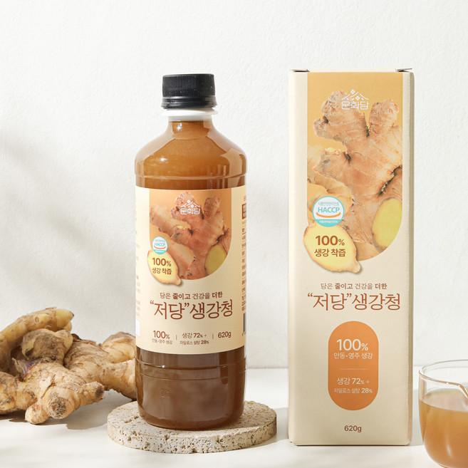 [국산 생강 IOO%] 운화담 생강청 저당 자일로스 착즙 원액, 1개, 1개입, 620g