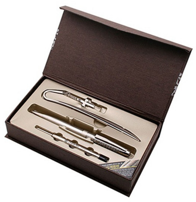 고급 메탈 십자가 북마크 + 십계명펜 (고급 한지 자석케이스)