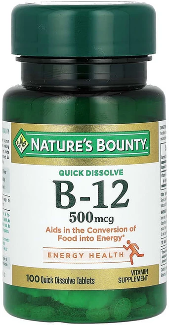 Nature's Bounty 비타민B-12 천연 체리 맛 500mcg 빠르게 용해되는 정제 100정 NRT-03595, 1개 - 쿠팡