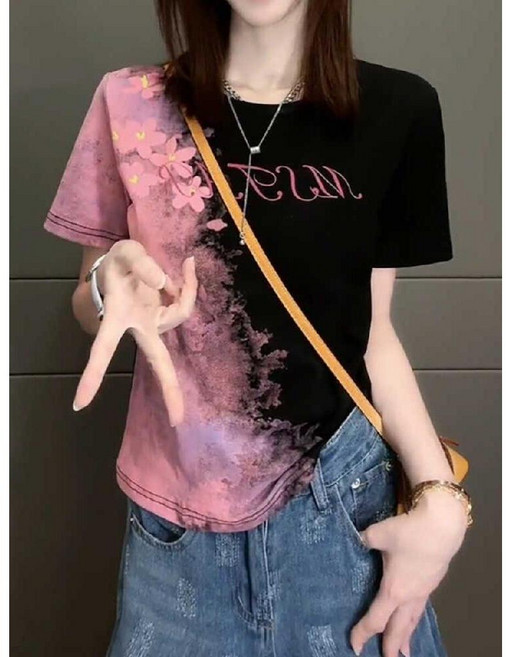 컬러 반팔티셔츠 2026년 여름 여성용 신제품 볼륨감 있는 여성을 위한 슬림한 티셔츠 탑