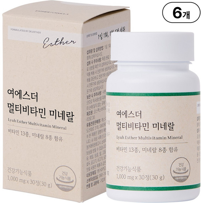 본사직영 여에스더 멀티비타민 미네랄 l 여성남성 종합비타민 x 미네랄 21가지 기능성 l 국민영양 프로젝트, 6박스, 30정
