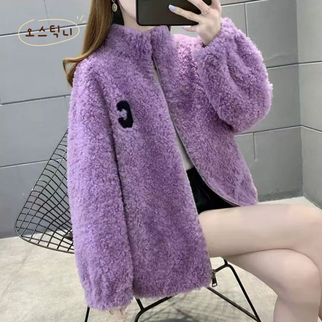 오스틱니 여성용 빅사이즈 봄가을 양면 코랄 플리스 후드 집업 자켓 간절기 아우터