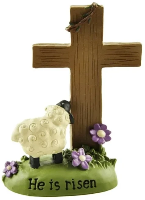 부활절 십자가 양 미니 피규어 장식 성탄절 교회 세례 선물, 그는 부활했다