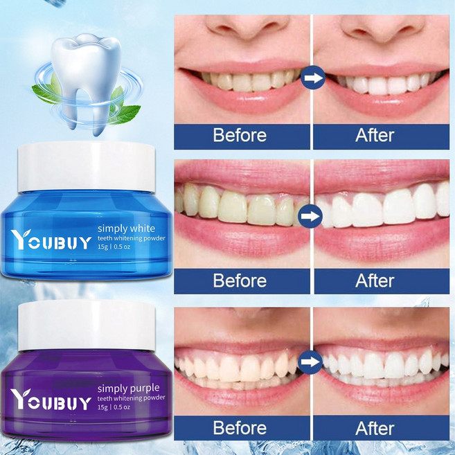 YOUBUY 牙齒亮白粉組合裝 溫和清潔牙垢 口腔護理 15g, 1個, dz7044+YB3001