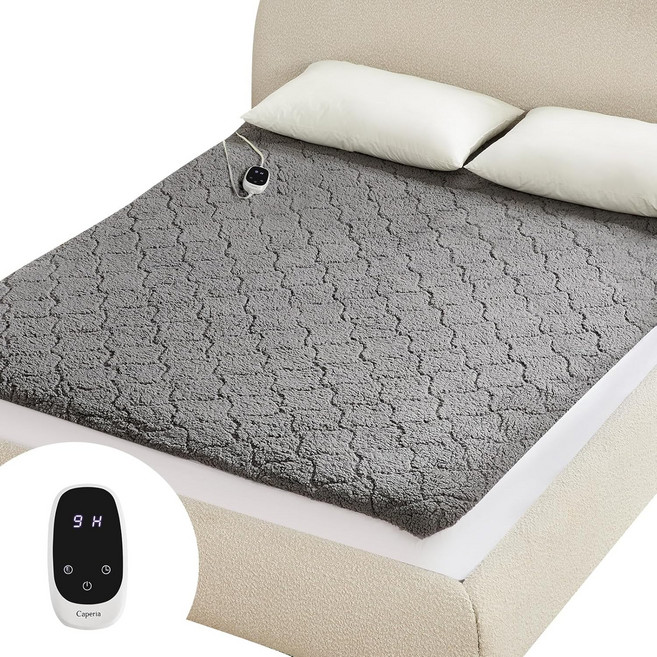카페리아 온열 매트리스 패드 트윈 9가지 열 설정 메모리 기능 빠른 난방 1-12시간 자동 꺼짐 딥 포켓 세탁기 사용 가능 39인치 x 75인치 블랙, Gray, Twin