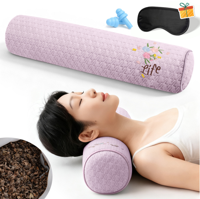 Folvia 인체공학 시원한 메밀 경추베개 높이조절 편안한 목지지 숙면 수면베개, 1개, 보라색