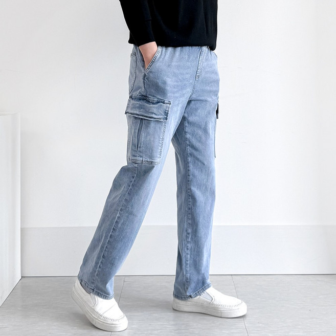 맨즈에버 카고 밴딩 스판 빅사이즈 남자 데님 팬츠 청바지